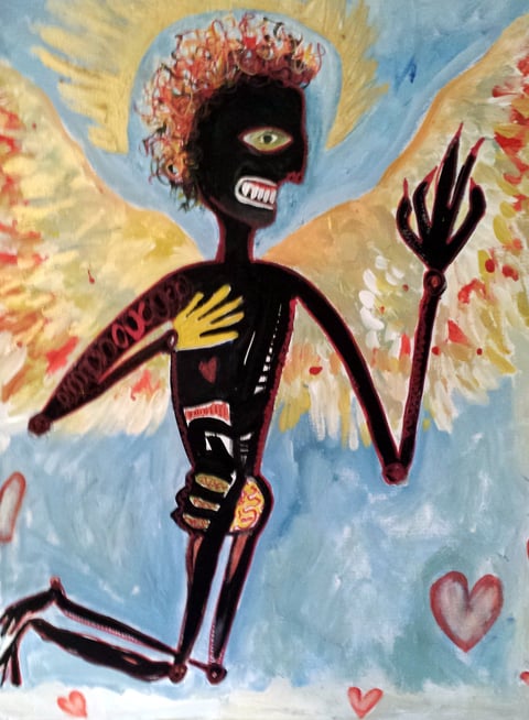 a painting of a skeleton skeleton with a skeleton in the background