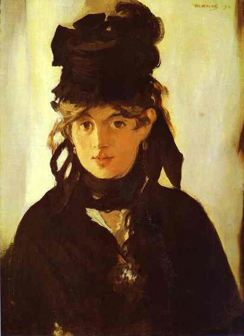 a painting of a woman in a black hat