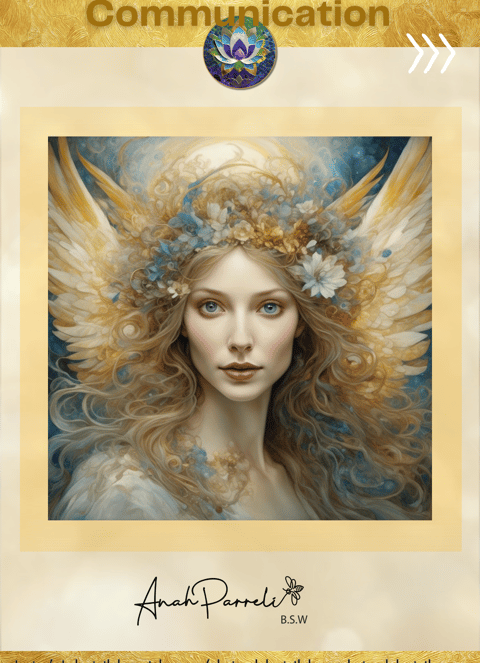 Beautiful and peaceful angel of communication. shades of gold,  blue and white.