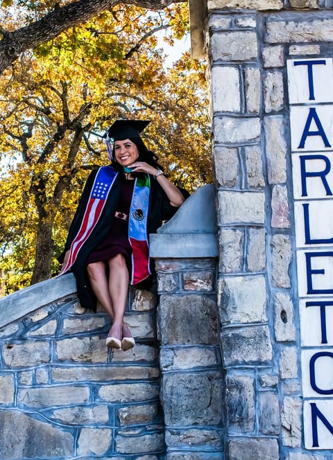 outdoor graduation photo shoot at Tarleton State University in Stephenville, Texas