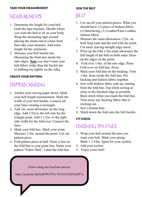 fabric belt sewing pattern