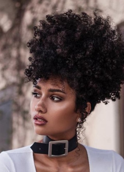 natural hair high puff with bangs