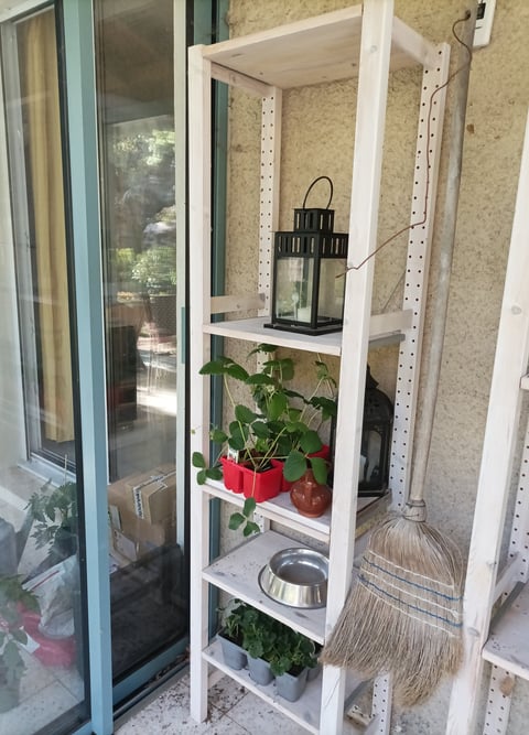 Our Ikea garden storage shelves.