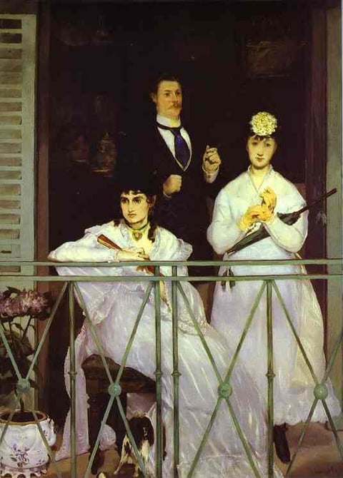 a painting of a couple of people on a balcony