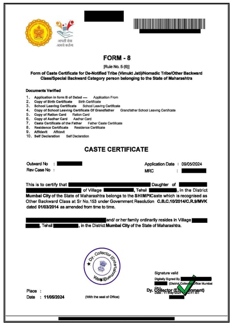Caste Certificate