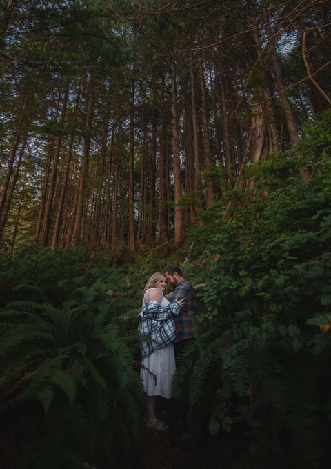 Couple eloping in the forest in Tofino