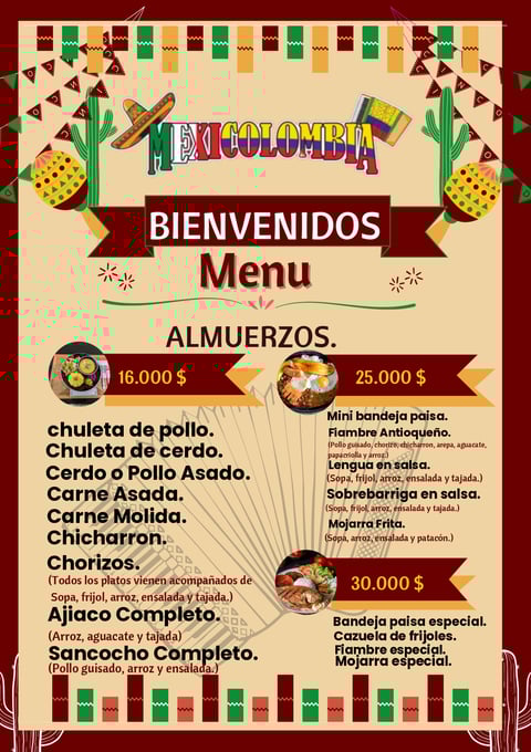 Menú Colombiano Restaurante Mexicolomiba Circasia Quindio