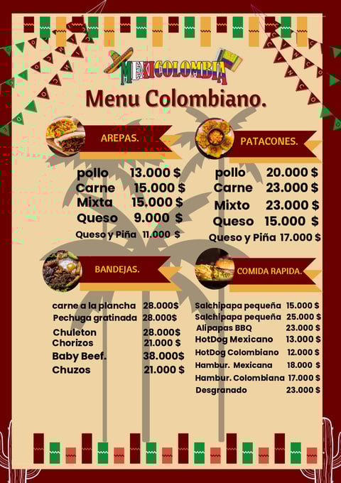 Menú Colombiano Restaurante Mexicolomiba Circasia Quindio