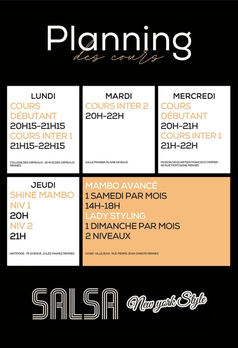 Planning des cours