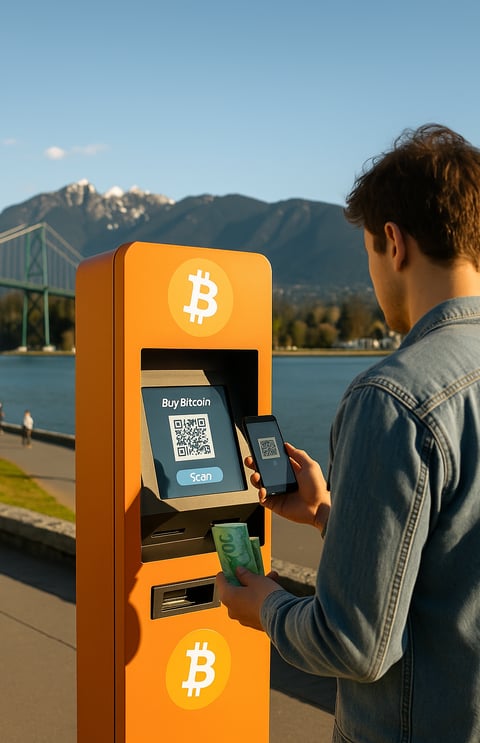A man uses a Bitcoin ATM near the waterfront in North Vancouver.