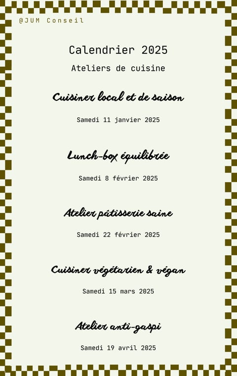 liste d'ateliers de cuisine