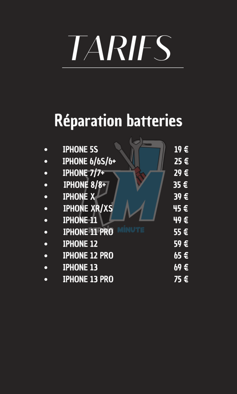 Listes des tarifs réparations téléphone
