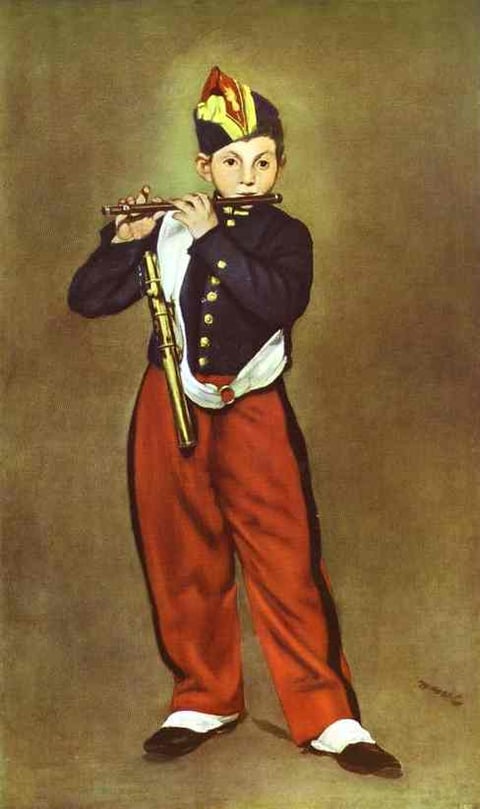 a boy in a uniform playing a flute