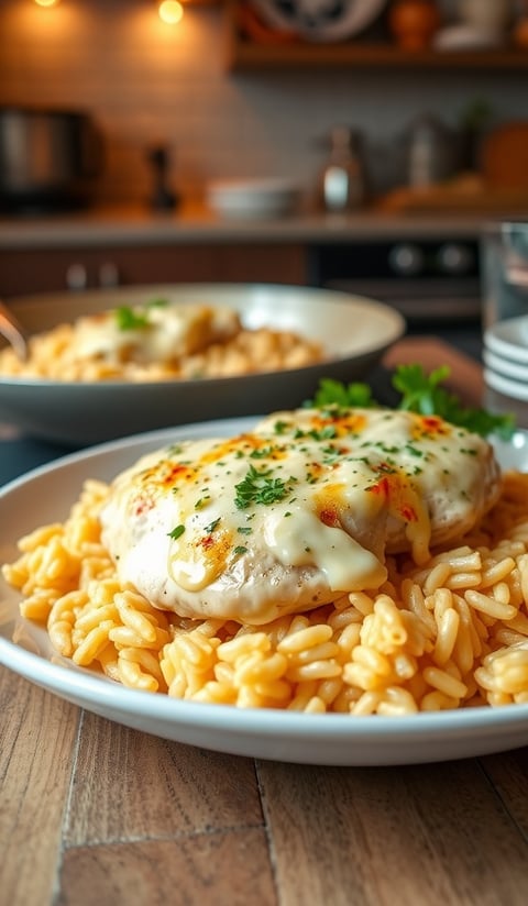 a plate of food with a chicken entreed on it