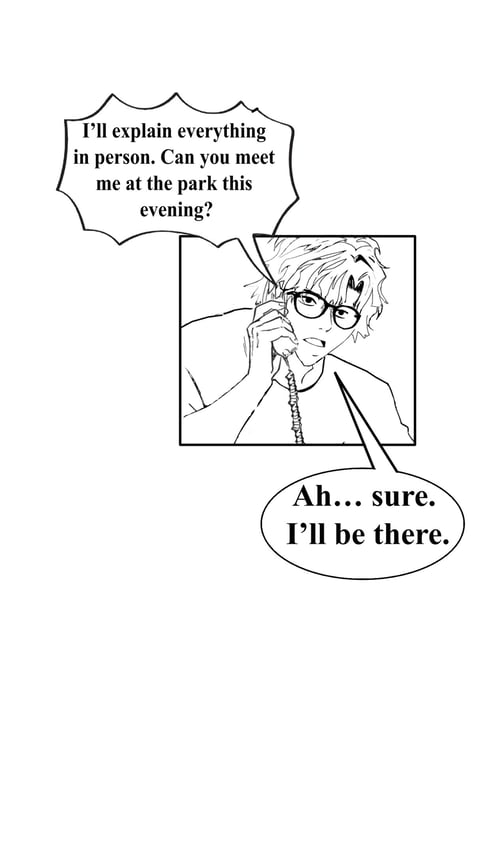 male charecter conversation over phone drawing