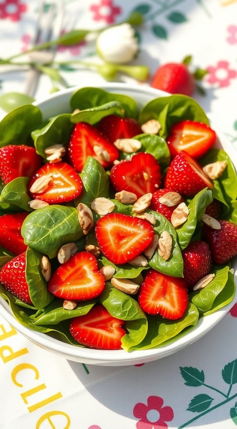 a bowl of strawberries and nuts on a table