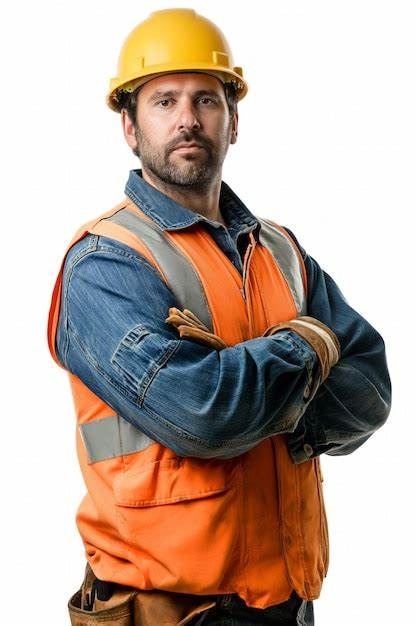 a man in a hard hat and safety vest