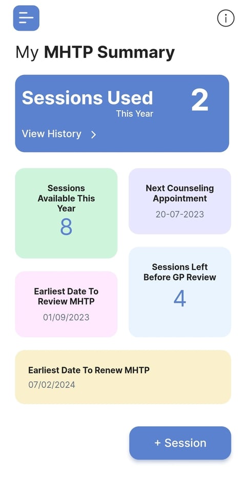 Mental Health Treatment Plan app front page