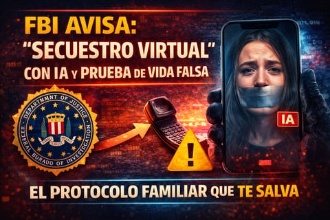 FBI avisa: “secuestro virtual” con IA y prueba de vida falsa — el protocolo familiar que te salva