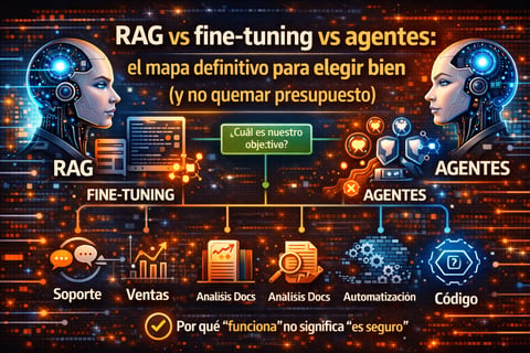 RAG vs fine-tuning vs agentes: el mapa definitivo para elegir bien (y no quemar presupuesto)