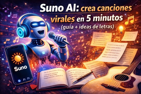 Suno AI: crea canciones virales en 5 minutos (guía + ideas de letras)