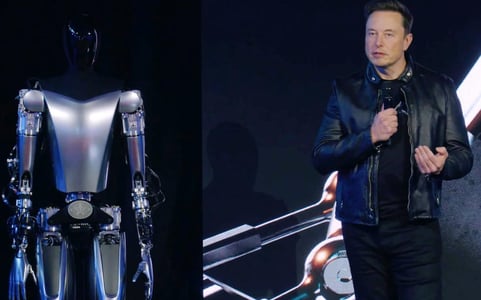 a man in a leather jacket and a robot suit