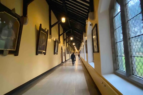 Maynooth University yellow cloister adjacent to Pugin Hall