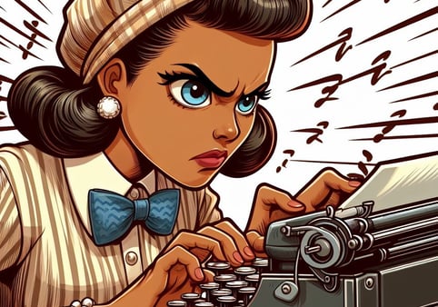 Une dactylo frappe sur son clavier avec énergie
