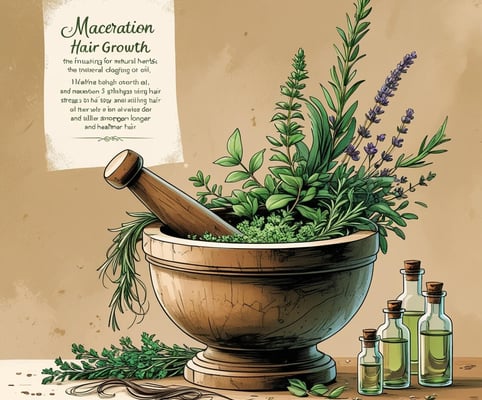 a wooden bowl with herbs and oil jars