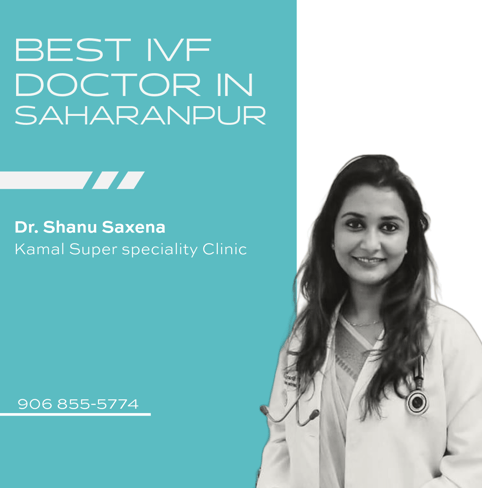 A graphic showcasing Dr. Shanu Saxena recognized as the Best IVF Doctor in Saharanpur