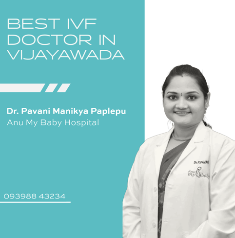 A design highlighting Dr. Pavani Manikya Paplepu as the best fertility specialist in Vijayawada