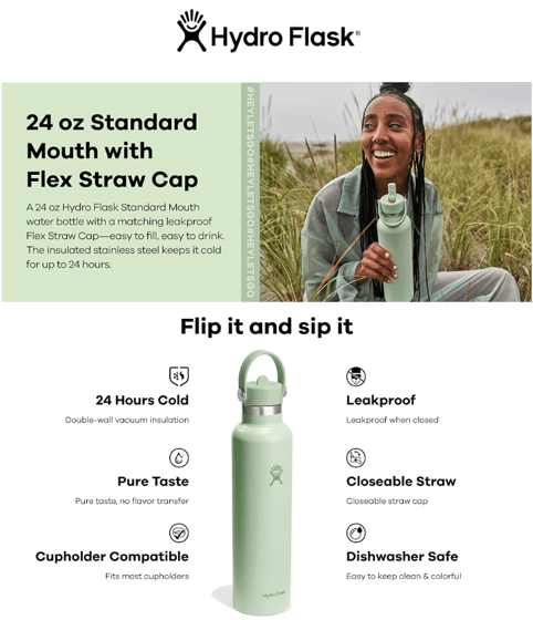 Hydro Flask 24 oz water bottle demonstrating superior insulation, keeping drinks cold for hours.