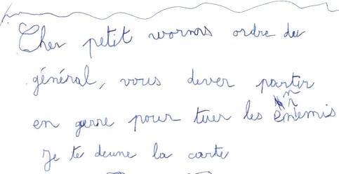 écriture d'un garçon de 8 ans après la graphothérapie