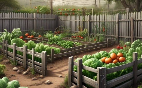 a beautiful garden surrounded by a picket fence
