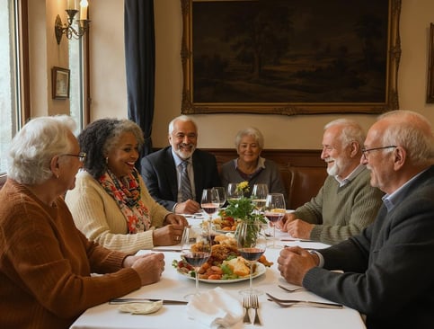 Group of seniors enjoying retirement life.