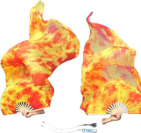Winged Sirenny 150cm Pareja Abanico-pois de Seda Auténtica para Baile Árabe, Accesorios de Danza del