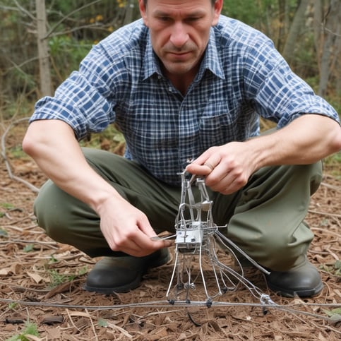 a man adjusting a coil spring animal trap