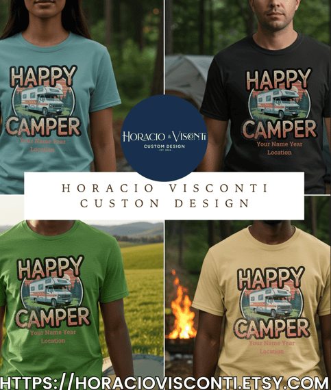 Happy Camper adventure vintage RV Life personalized tshirt