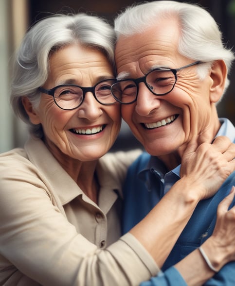 Casal de idosos felizes após o escritório conseguir parar os descontos indevidos