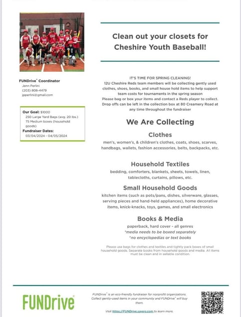 cheshire youth baseball fundraiser