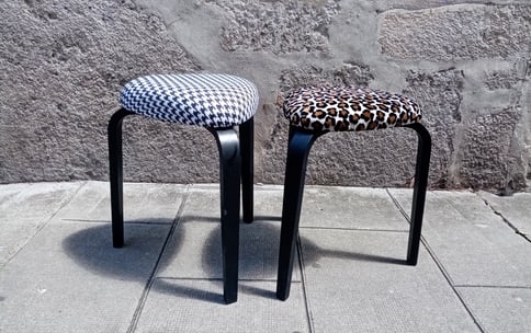 a pair of stools with a leopard print on them