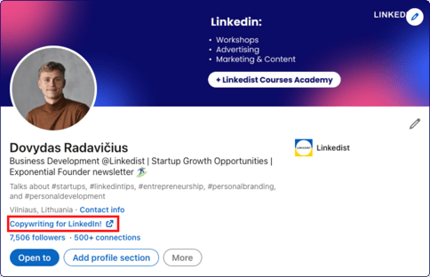 Add a link to your LinkedIn profile