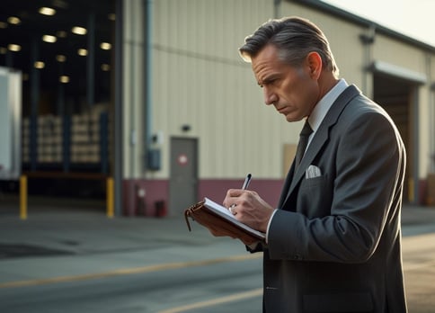 a man holding a pen and notebook