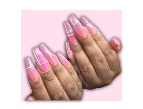 a woman's hands with pink and white nails and pink nails