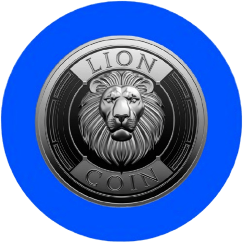 a lion head on a blue background with a lion head
