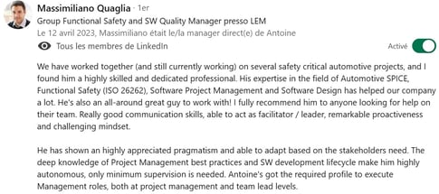 Feedback from the Group Functional Safety & SWQA Manager