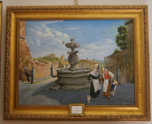 a painting of a woman in a white dress