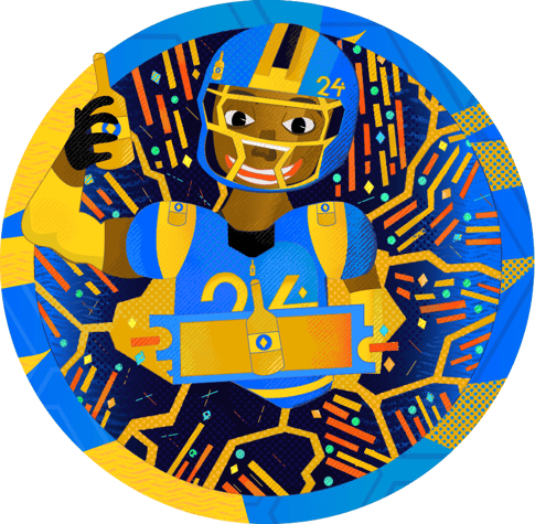 Tailored Logo Design - a football player with a helmet on a blue and yellow background