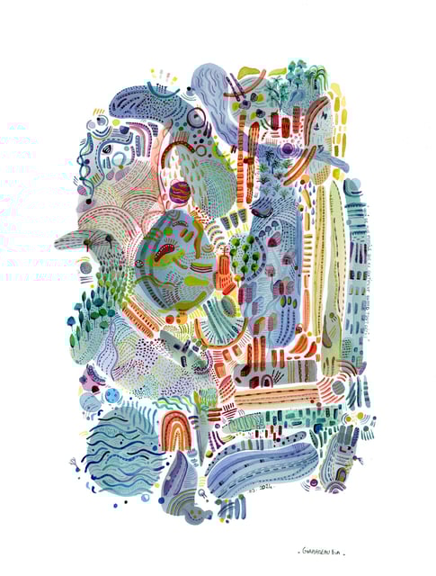 Aquarelle abstraite et géométrique colorée bleue