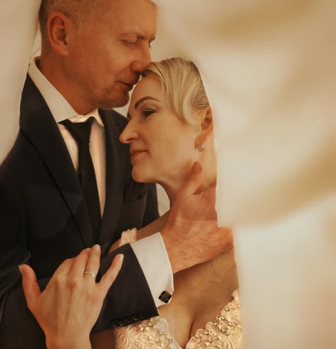 Wedding day, a man and woman are standing in a wedding ceremony